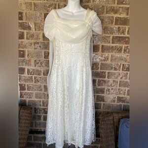 Vintage 80s David Rose Lace  Off White Midi Dress Size 14